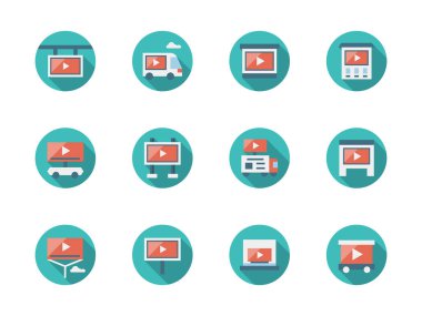 Video reklam yerleri düz yuvarlak vektör simgeler