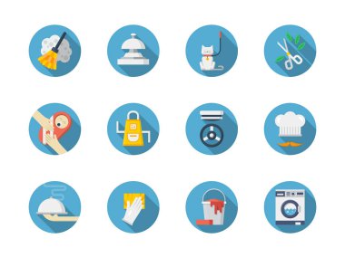 Ev işi vector Icons set mavi