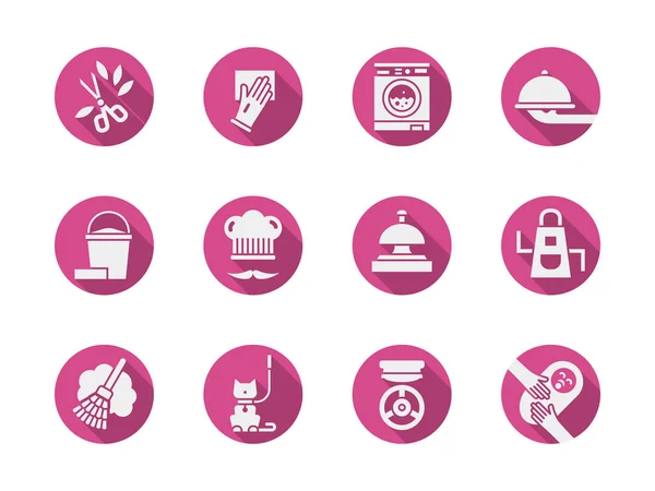 Servizio di pulizia rosa rotondo icone vettoriali set — Vettoriale Stock
