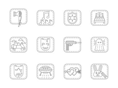 Sinema düz çizgi vektör simgeler kümesi türleri