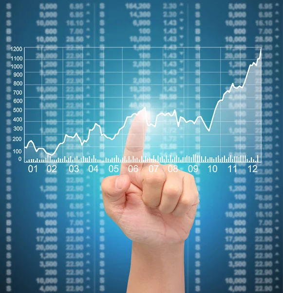 Üzletember, a pénzügyi szimbólumokat érkező kéz — Stock Fotó