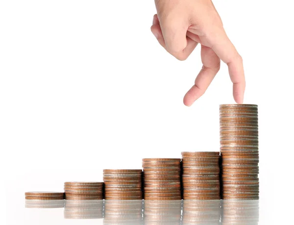 Hand human hand putting coin to money — Stock Photo, Image