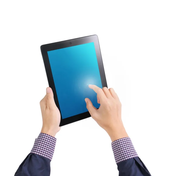 Pointing on contemporary digital tablet — Stock Photo, Image