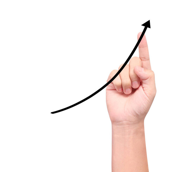 businessman with financial symbols coming from han