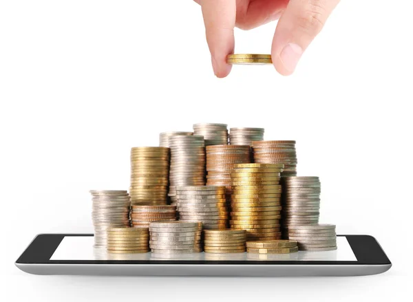 Hand human hand putting coin to money — Stock Photo, Image