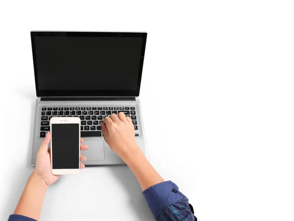 Businessman using laptop for architectural project — Stock Photo, Image