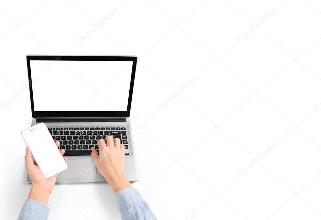 Businessman using  laptop for architectural projec