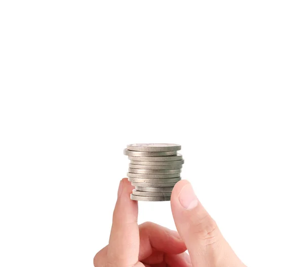 Hand human hand putting coin to money — Stock Photo, Image