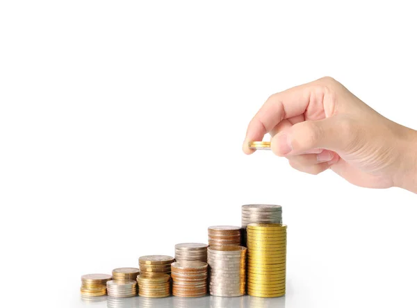 Mano humana poniendo moneda al dinero —  Fotos de Stock