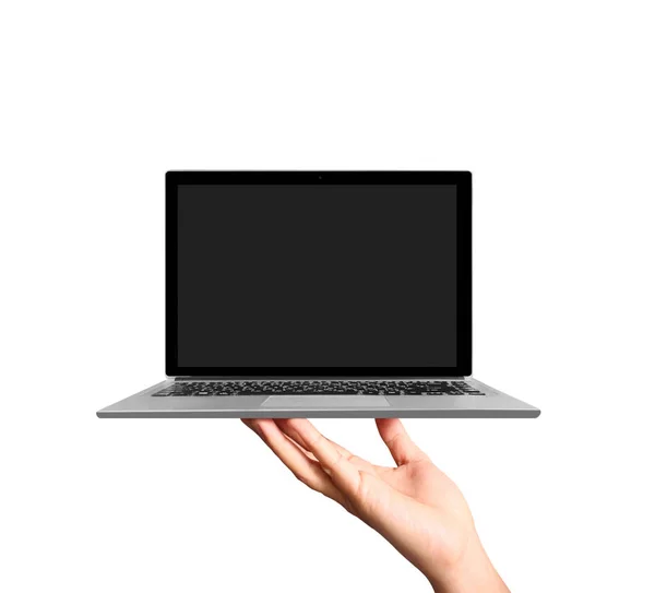 Hand hält einen Laptop — Stockfoto