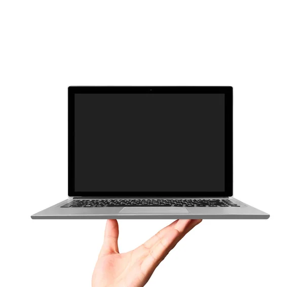 Χέρι που κρατά ένα φορητό υπολογιστή — Φωτογραφία Αρχείου