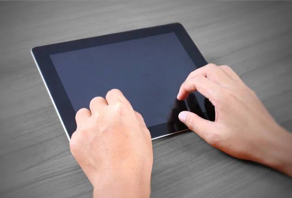 Hands multitasking man using tablet — Stock Photo, Image