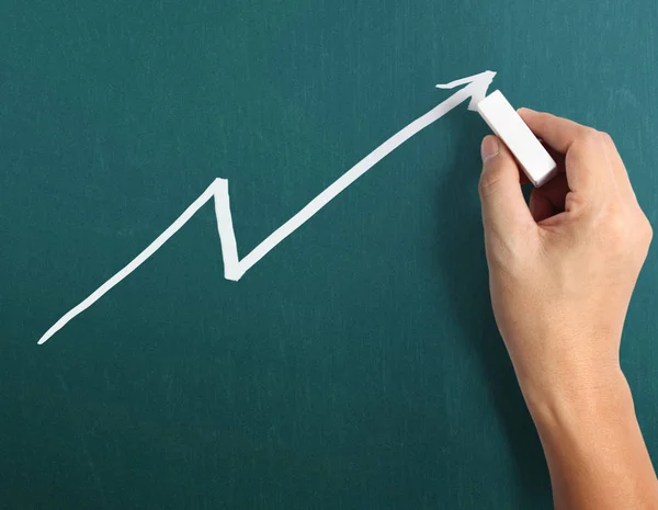 Drawing results graph with chalk on blackboard — Stock Photo, Image