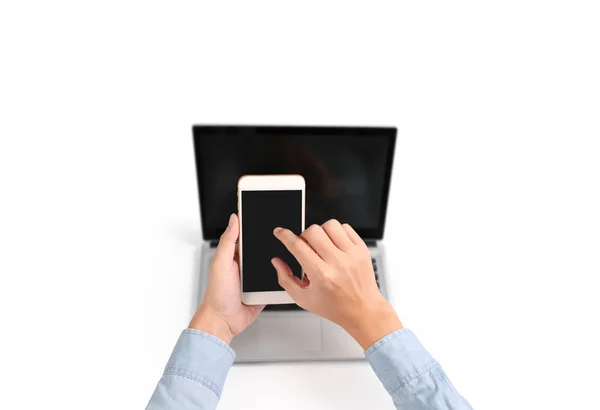 Touch screen smartphone in  hand — Stock Photo, Image