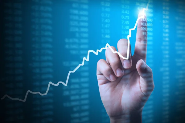 Elden gelen mali grafik sembolleri ile işadamı — Stok fotoğraf