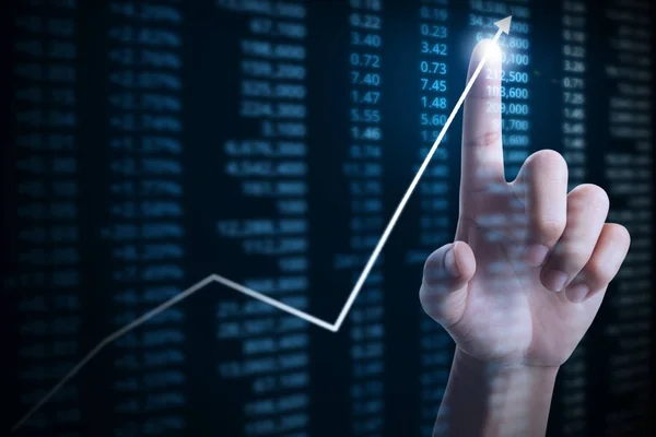 Geschäftsmann mit Finanzdiagramm-Symbolen aus der Hand — Stockfoto