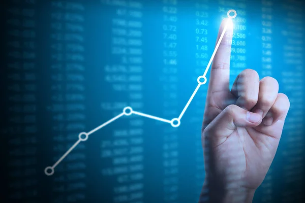 Affärsman med finansiella diagram symboler kommer från hand — Stockfoto