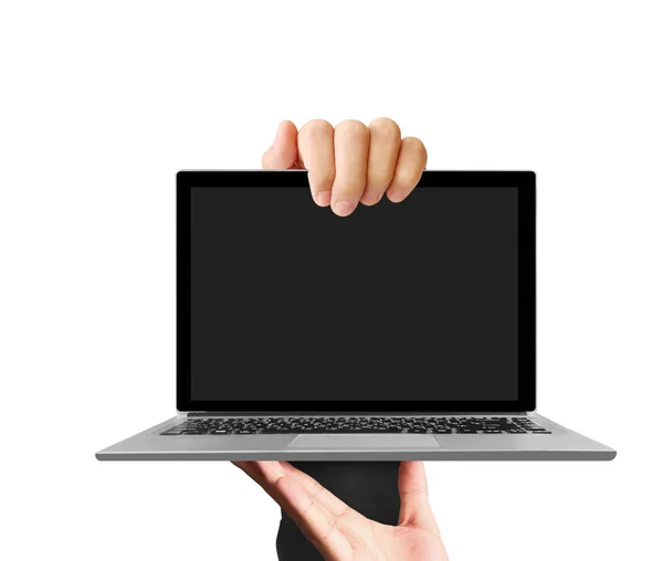 Mannenhand Met Een Laptop — Stockfoto