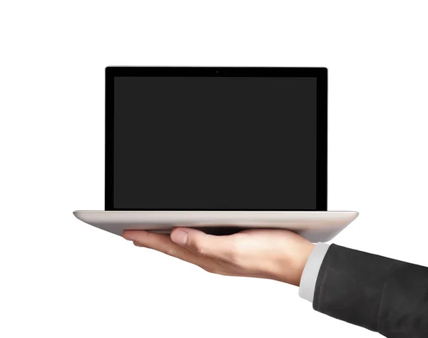 Male Hand Holding Laptop — Stock Photo, Image