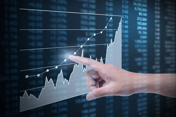 Investiční Koncepci Ruku Finanční Graf Symboly Pocházející Ruky — Stock fotografie