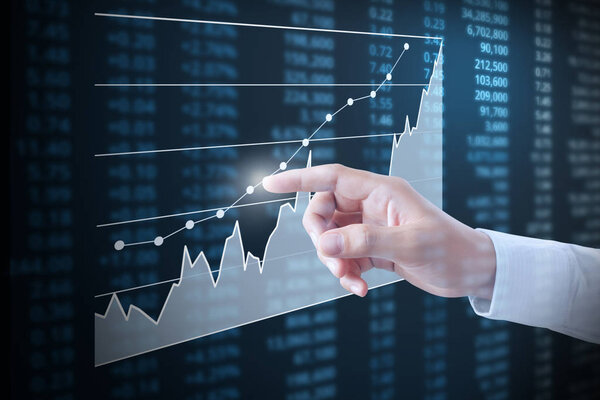 Investment concept,hand with financial chart symbols coming from hand