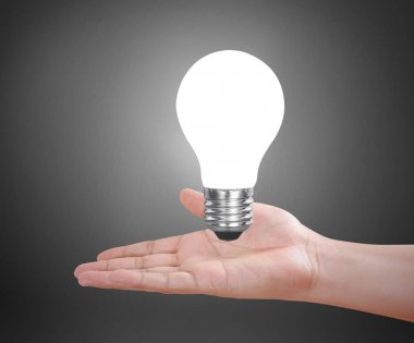 bir ampul ile enerji tutan el 