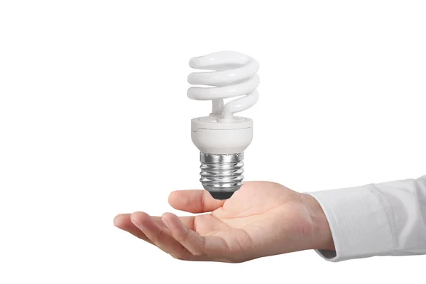 Mano Possesso Una Lampadina Con Energia — Foto Stock