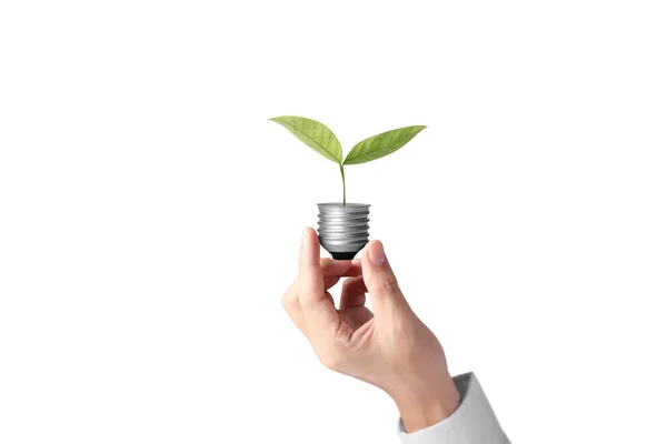 Mano Sosteniendo Una Bombilla Con Energía — Foto de Stock