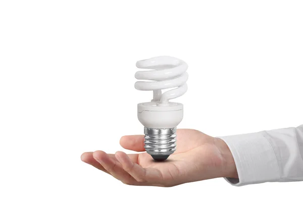 Hand holding light bulb with energy — Stock Photo, Image