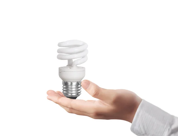 Handen Håller Glödlampa Med Energi — Stockfoto