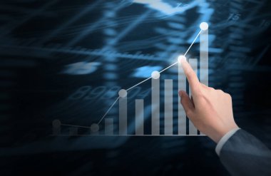 yatırım kavramı, işadamı ile elden gelen finansal simgeler