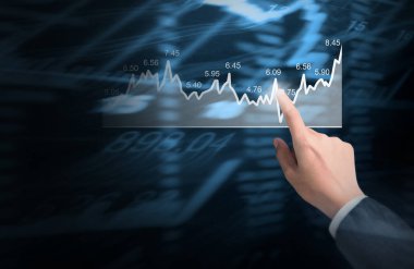 yatırım kavramı, işadamı ile elden gelen finansal simgeler