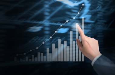 yatırım kavramı, işadamı ile elden gelen finansal simgeler