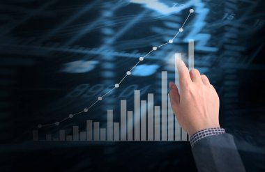 yatırım kavramı, işadamı ile elden gelen finansal simgeler