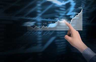 yatırım kavramı, işadamı ile elden gelen finansal simgeler