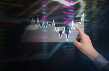 yatırım kavramı, işadamı ile elden gelen finansal simgeler