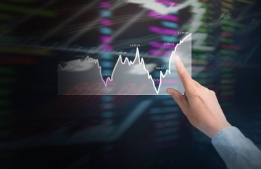 yatırım kavramı, işadamı ile elden gelen finansal simgeler