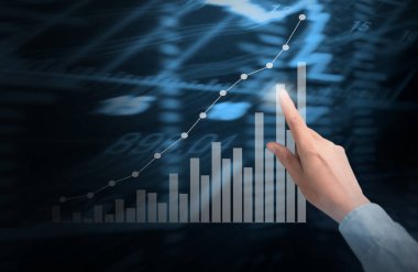 yatırım kavramı, işadamı ile elden gelen finansal simgeler