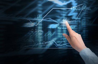 yatırım kavramı, işadamı ile elden gelen finansal simgeler