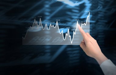 yatırım kavramı, işadamı ile elden gelen finansal simgeler