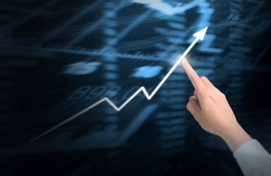 yatırım kavramı, işadamı ile elden gelen finansal simgeler