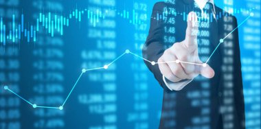 Yatırım kavramı, el elden gelen stok mali grafik sembolleri ile