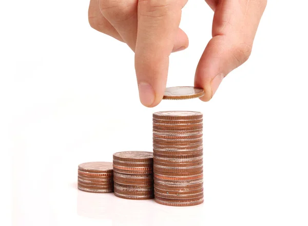 Money growing from coins in hand — Stock Photo, Image