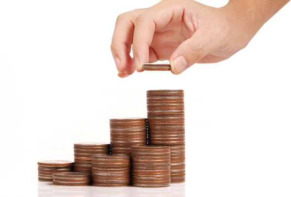 Money growing from coins in hand — Stock Photo, Image