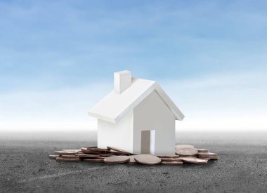 Küçük tatil evi ayakta yığınları sikkeler üzerinde