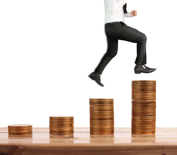Businessman Walk Stack Coins Which Grows Success Investment — Stock Photo, Image