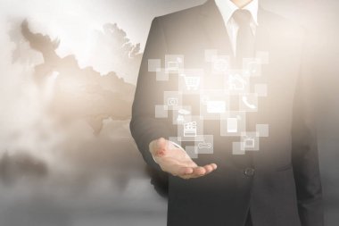 İşadamı el noktası veri ağ bağlantısı dokunmadan