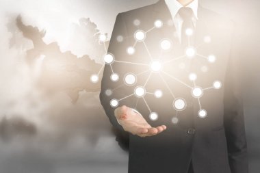 İşadamı el noktası veri ağ bağlantısı dokunmadan