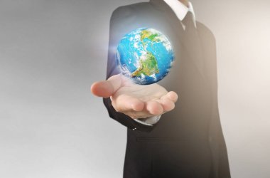 İşadamı el, nokta veri ağ bağlantısı dokunmadan. Nasa tarafından döşenmiş bu görüntü unsurları