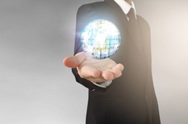 İşadamı el, nokta veri ağ bağlantısı dokunmadan. Nasa tarafından döşenmiş bu görüntü unsurları